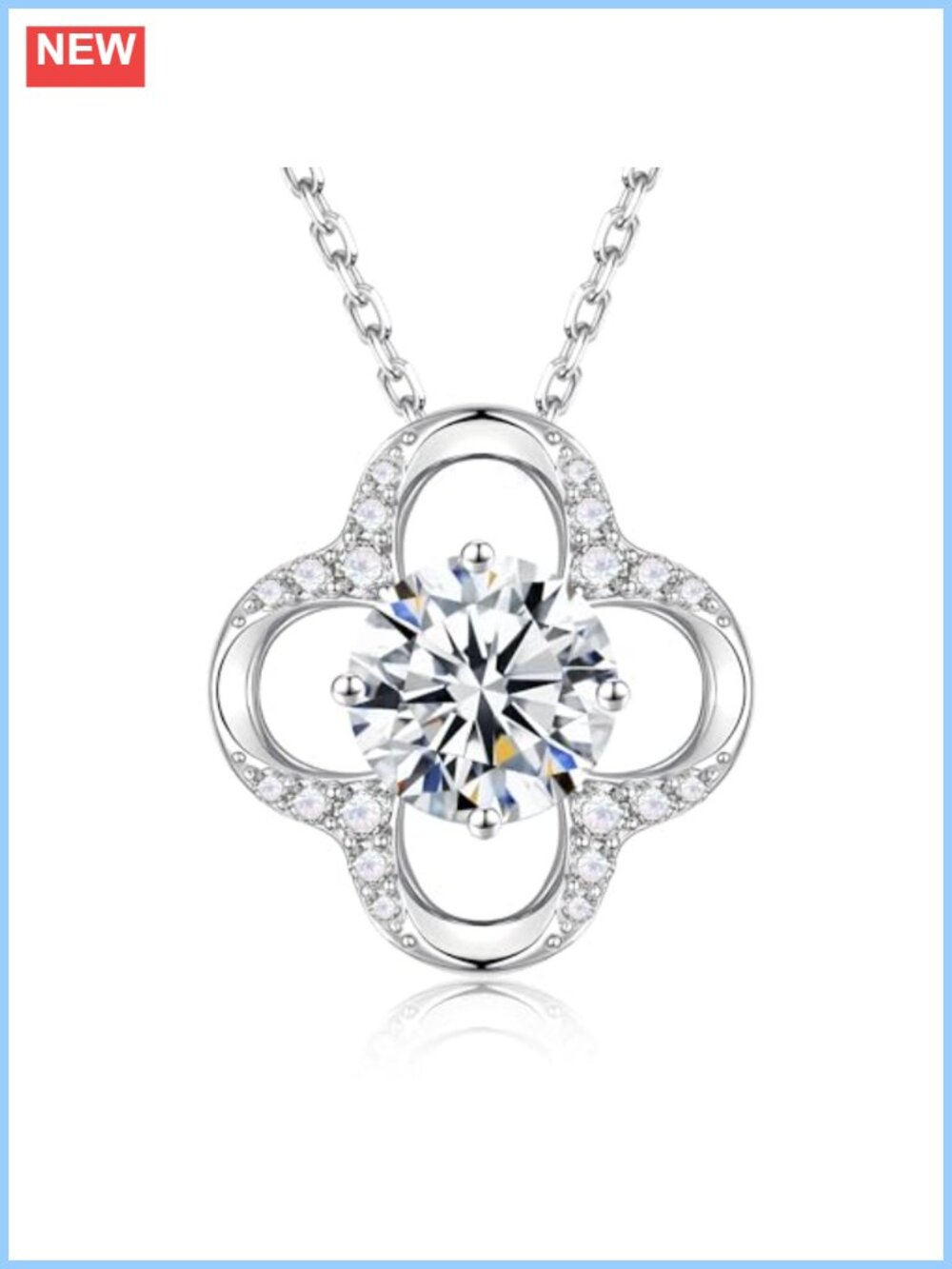 MOOSEA Four Leaf Clover Moissanite Pendant Necklace 3ct S925 Sterling Silver